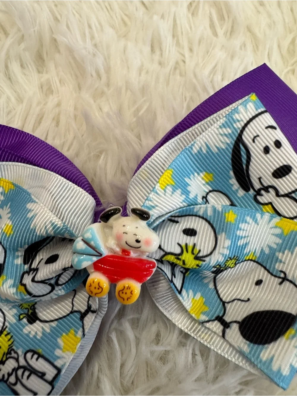Kids Hair Bow with Purple Ribbon and Character Print